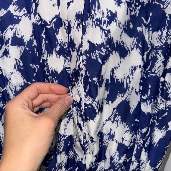 Rebecca Minkoff Blue and White Abstract Print Cotton and Silk Dress 4 - Picture 4 of 10